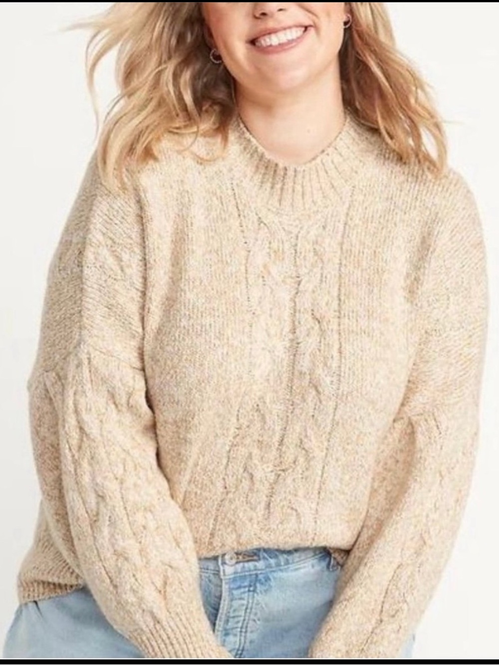 Old Navy Textured Cable Crewneck Sweater - Beige